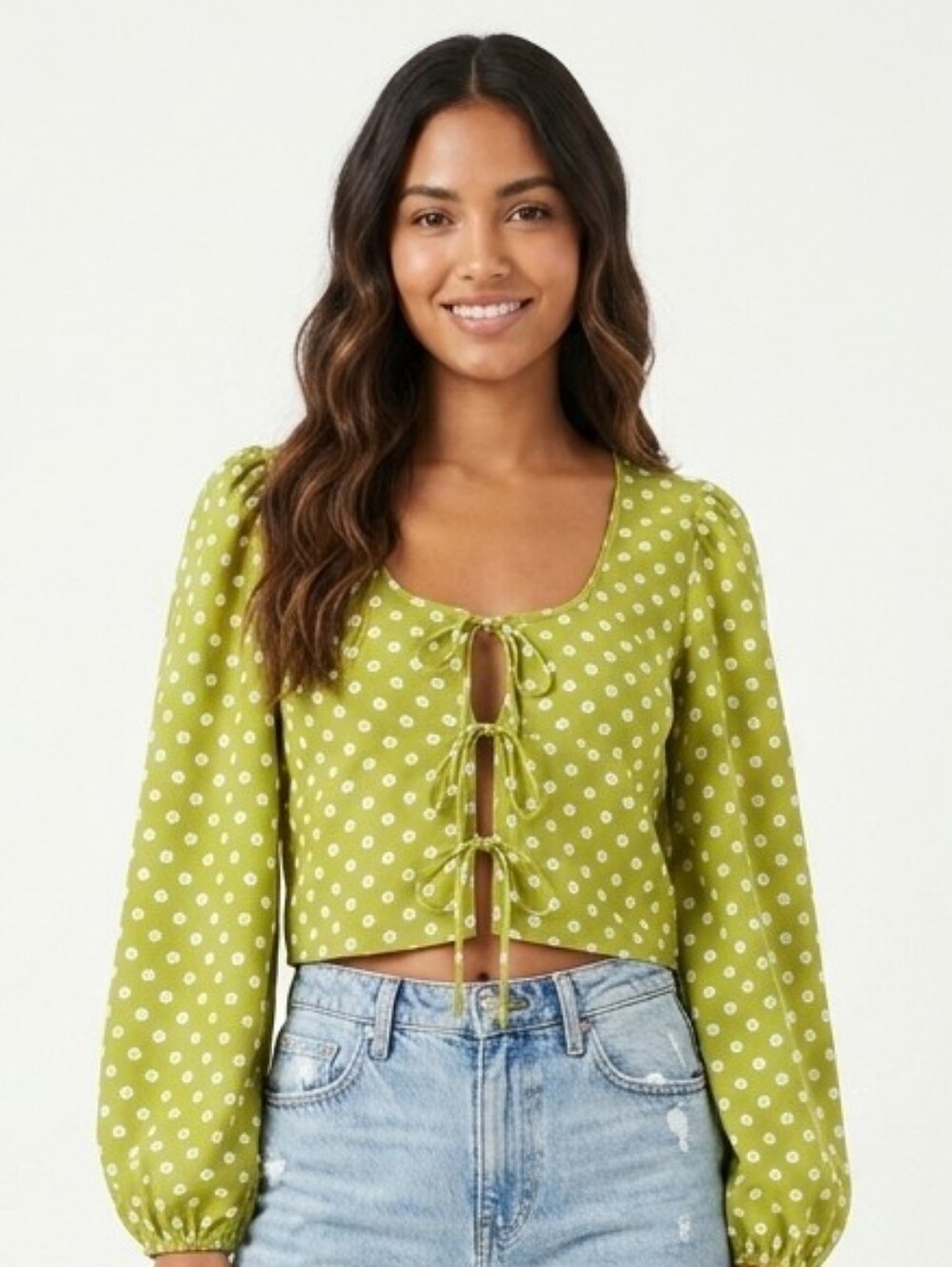 Levi's Olive Green Polka Dot Tie-Front Blouse
